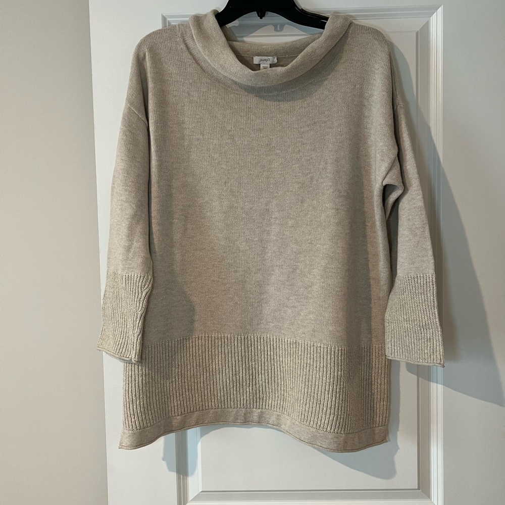 Pure Jill Cowl Neck Beige Sweater Size Medium Cotton Blend Long Sleeve
